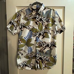 Bonobos short-sleeve button-down shirt with a bobcat and leaf print.